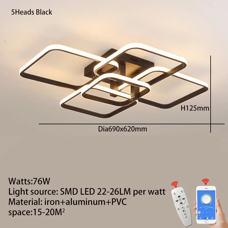 Moderne LED Deckenleuchter Schwarz/Weiß - Dimmbare Wohnzimmer Lampe mit 3-6 Armen