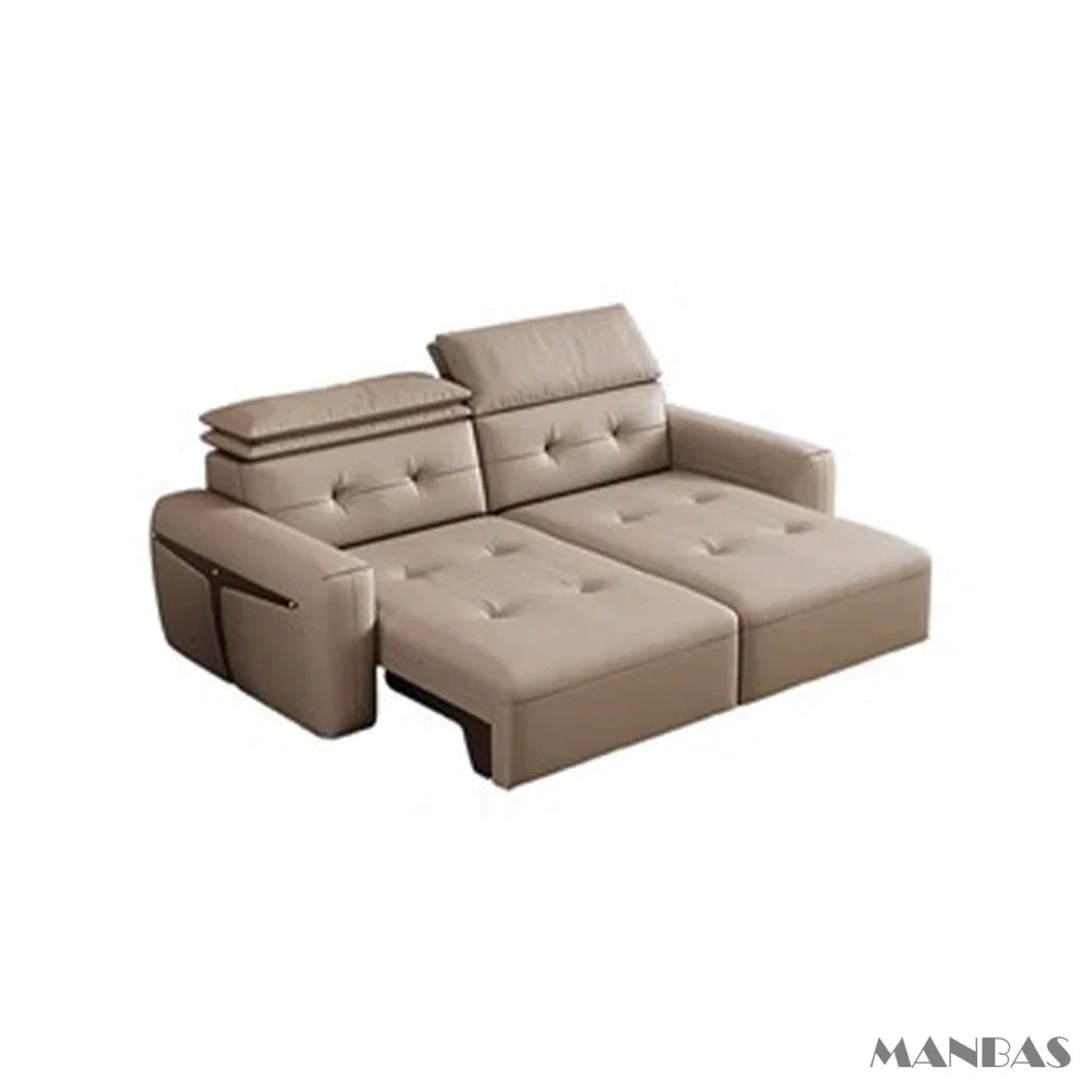 Genuine Leather Electric Convertible Sofa Bed with Adjustable Headrest, Multifunctional Folding Sofa Beds for Cinema Living Room