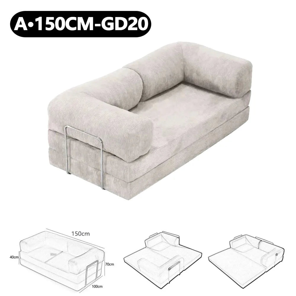 150cm Modern Style Air Compression Fabric Flannel Deformable Modular Couch for Living Room Sectional Composable Teddy Sofa Bed