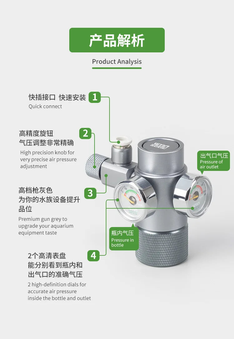 Aquarium DIY CO2 Pressure Reducing Valve Quick Insertion Bubble Gauge Electromagnetic Valve Fish Tank CO2 Regulator Equipment