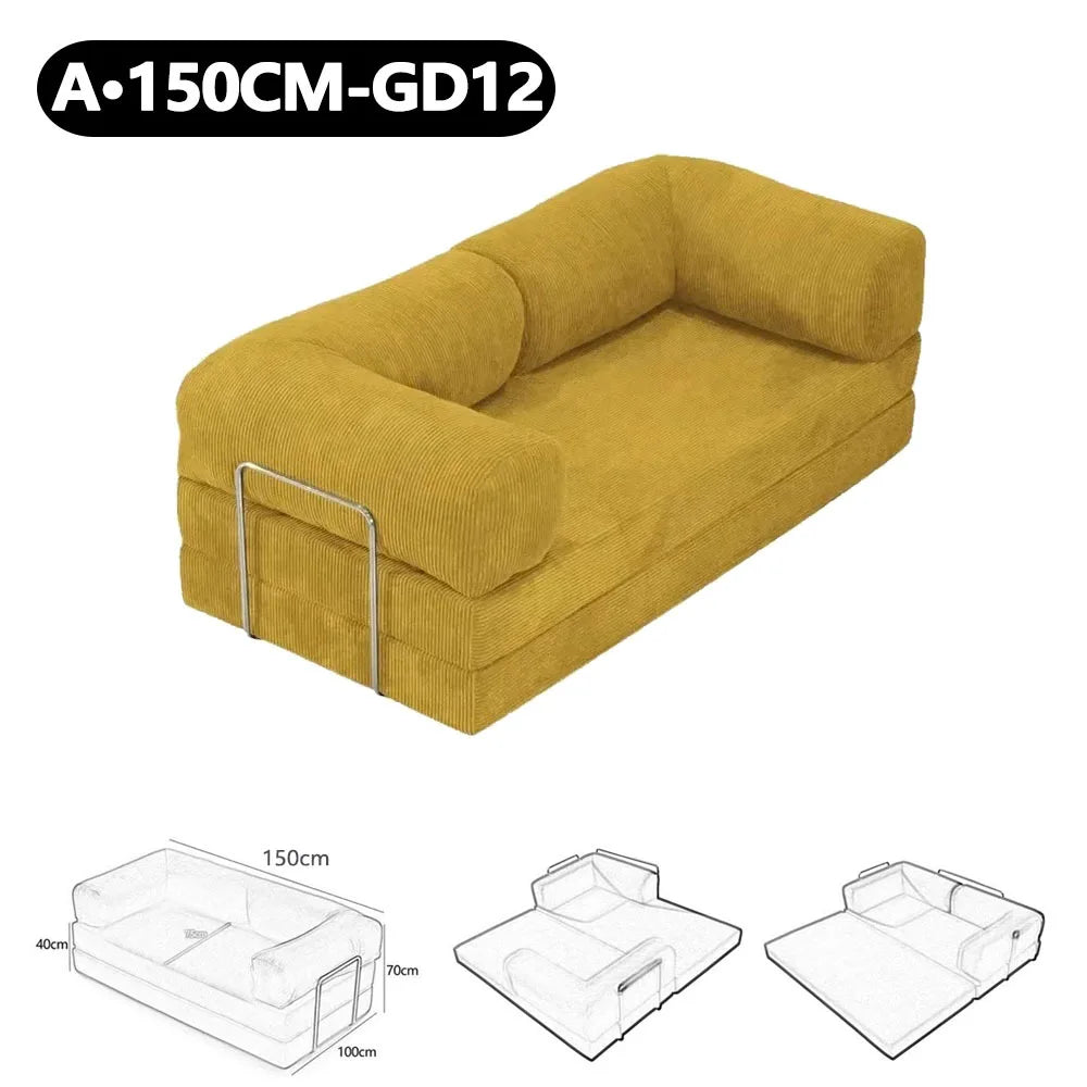 150cm Modern Style Air Compression Fabric Flannel Deformable Modular Couch for Living Room Sectional Composable Teddy Sofa Bed