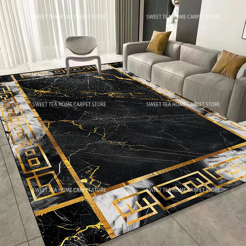 Luxus Teppich mit modernem Goldrahmen - Waschbar für Wohnzimmer und Schlafzimmer
