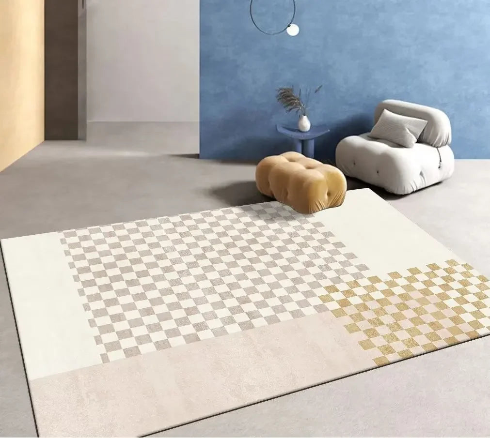 Beige Wohnzimmer Teppich - Moderner Sofa-Teppich rutschfest für Schlafzimmer
