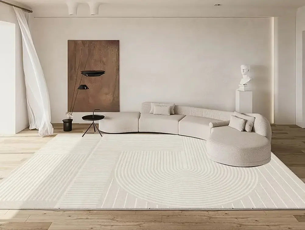Beige Wohnzimmer Teppich - Moderner Sofa-Teppich rutschfest für Schlafzimmer