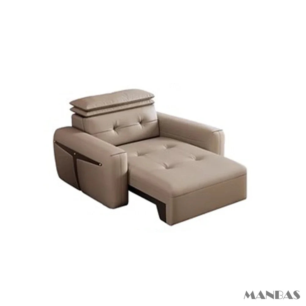 Genuine Leather Electric Convertible Sofa Bed with Adjustable Headrest, Multifunctional Folding Sofa Beds for Cinema Living Room