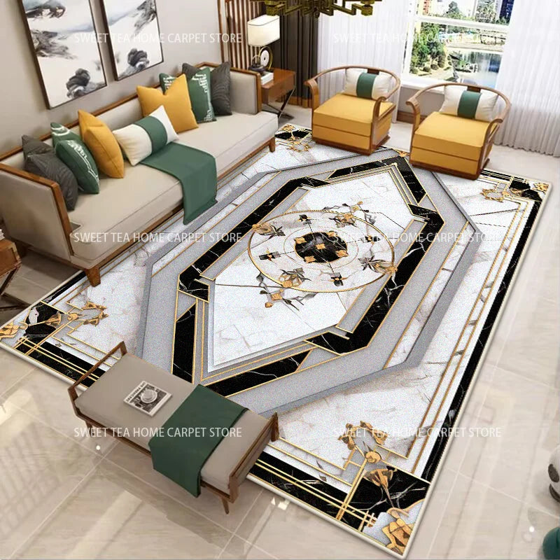 Luxus Teppich mit modernem Goldrahmen - Waschbar für Wohnzimmer und Schlafzimmer