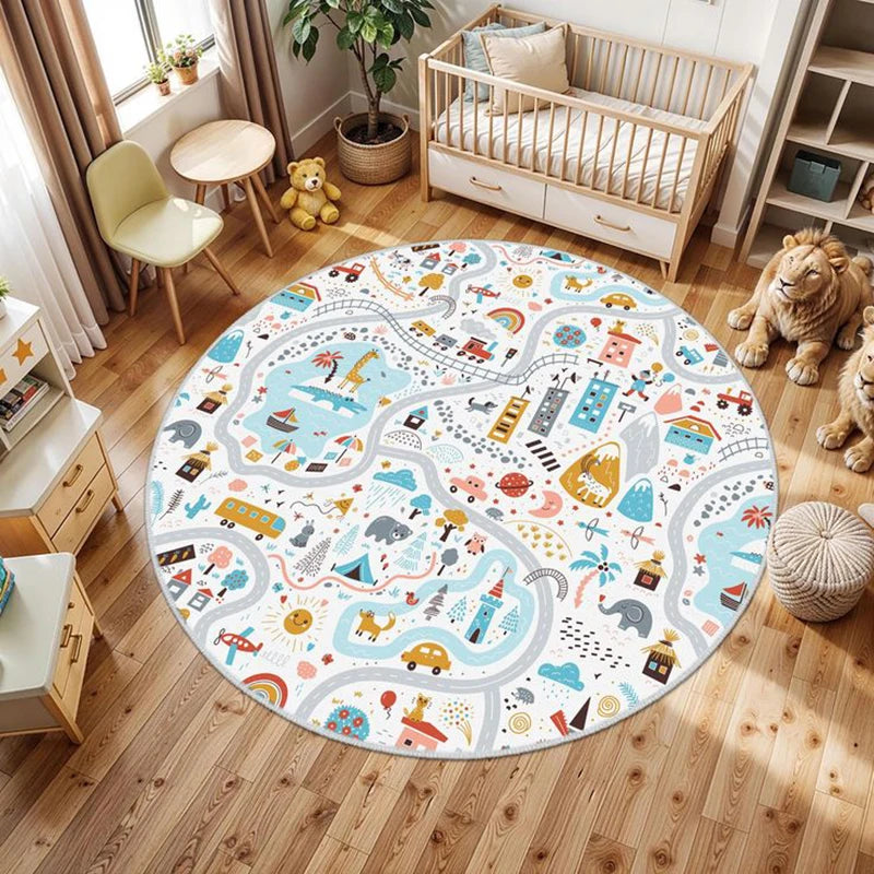 Runder Kinder Teppich mit Cartoon Straßenkarte