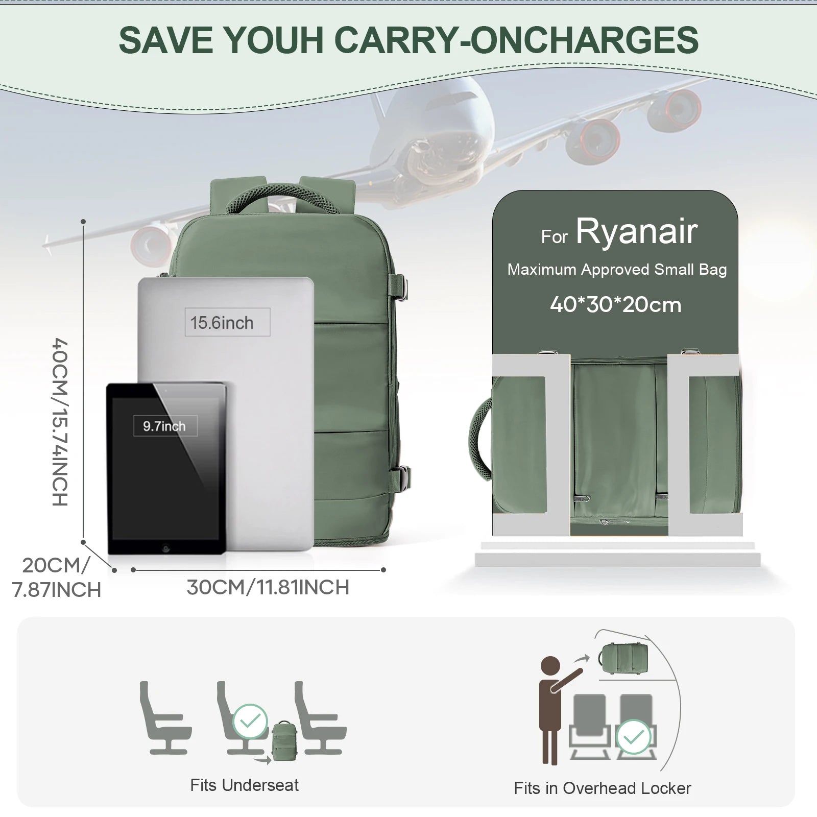 Ryanair Handgepäck Rucksack 40x30x20 - Kabinentasche für Flugzeug