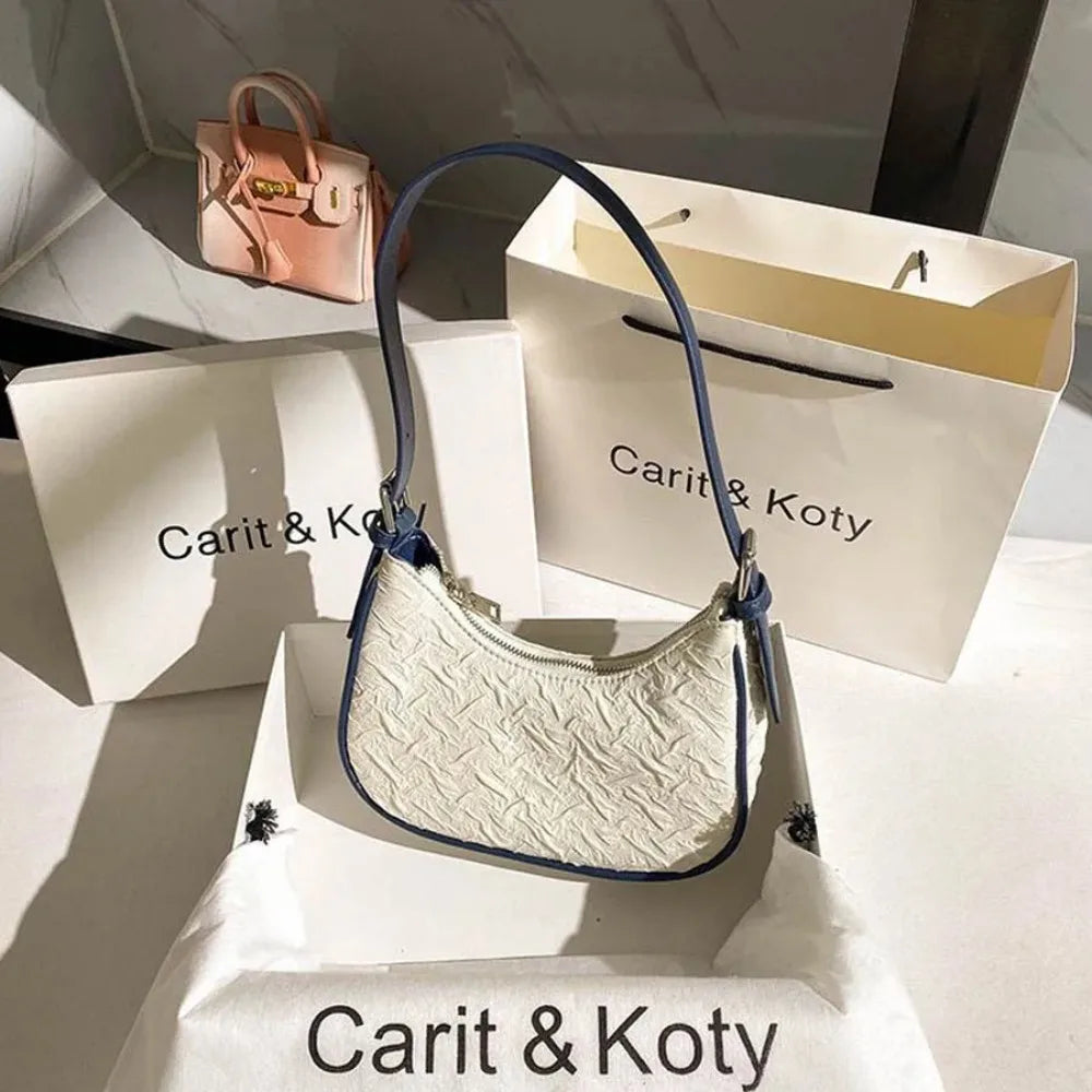 Designer Plissee Tasche - Trendige Halbmond Schultertasche für Damen
