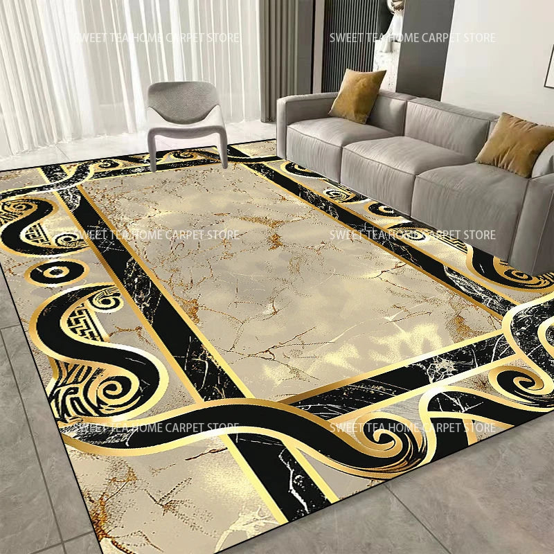 Luxus Teppich mit modernem Goldrahmen - Waschbar für Wohnzimmer und Schlafzimmer