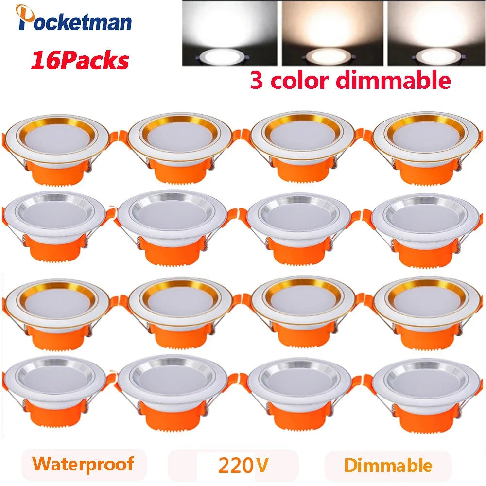 16er-Set AC 220V 3-Farben LED Downlight