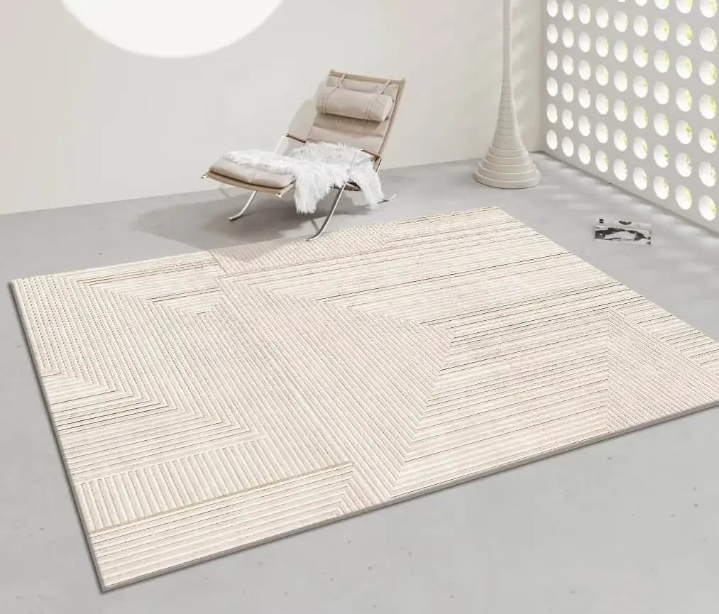 Beige Wohnzimmer Teppich - Moderner Sofa-Teppich rutschfest für Schlafzimmer