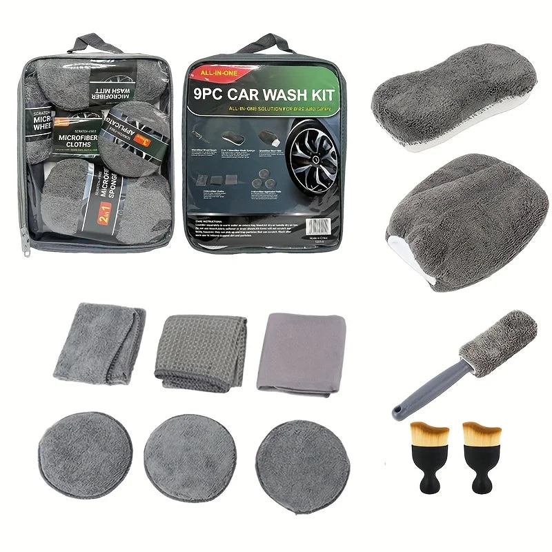 11-teiliges Mikrofaser Auto-Reinigungsset - Reifenbürste, Kratzerentferner & Detailing-Schwämme