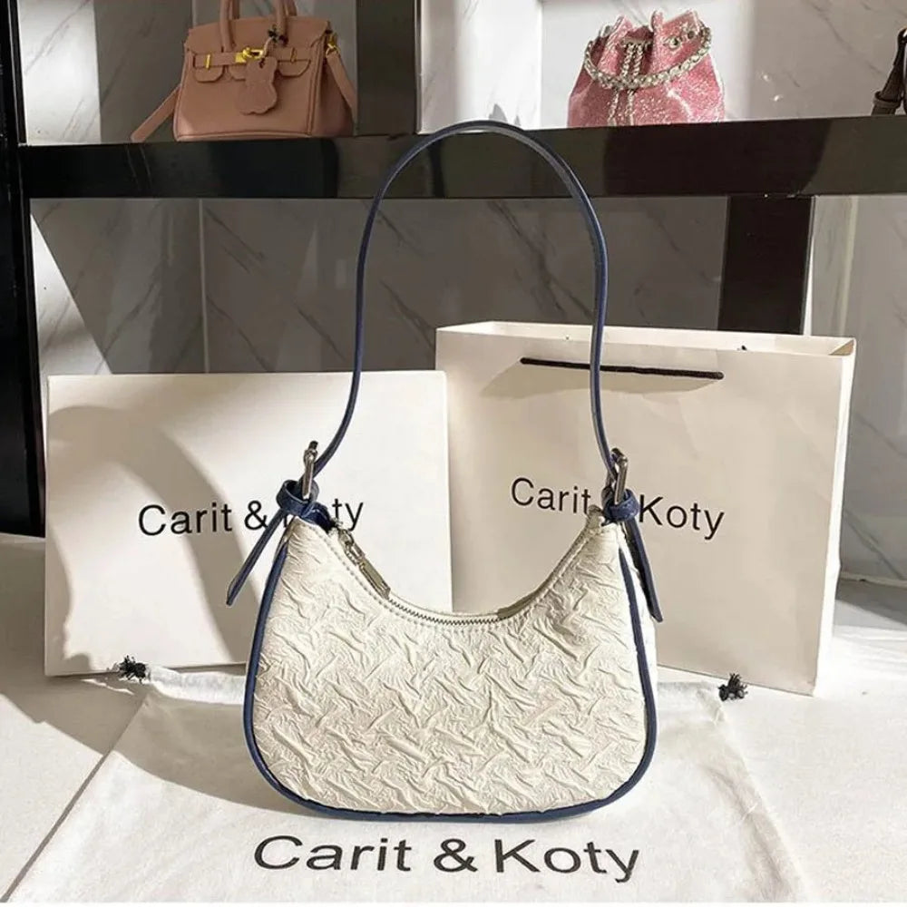 Designer Plissee Tasche - Trendige Halbmond Schultertasche für Damen