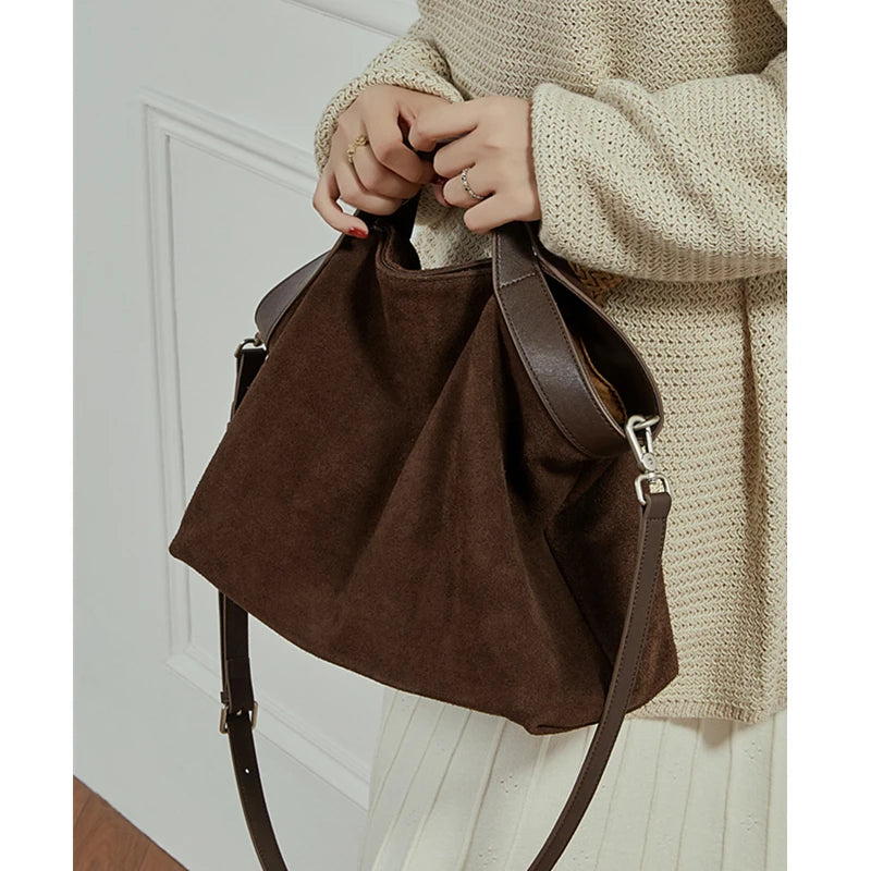 Burminsa Rindsleder Wildleder Hobo Tasche - Echtes Leder Tote Handtasche