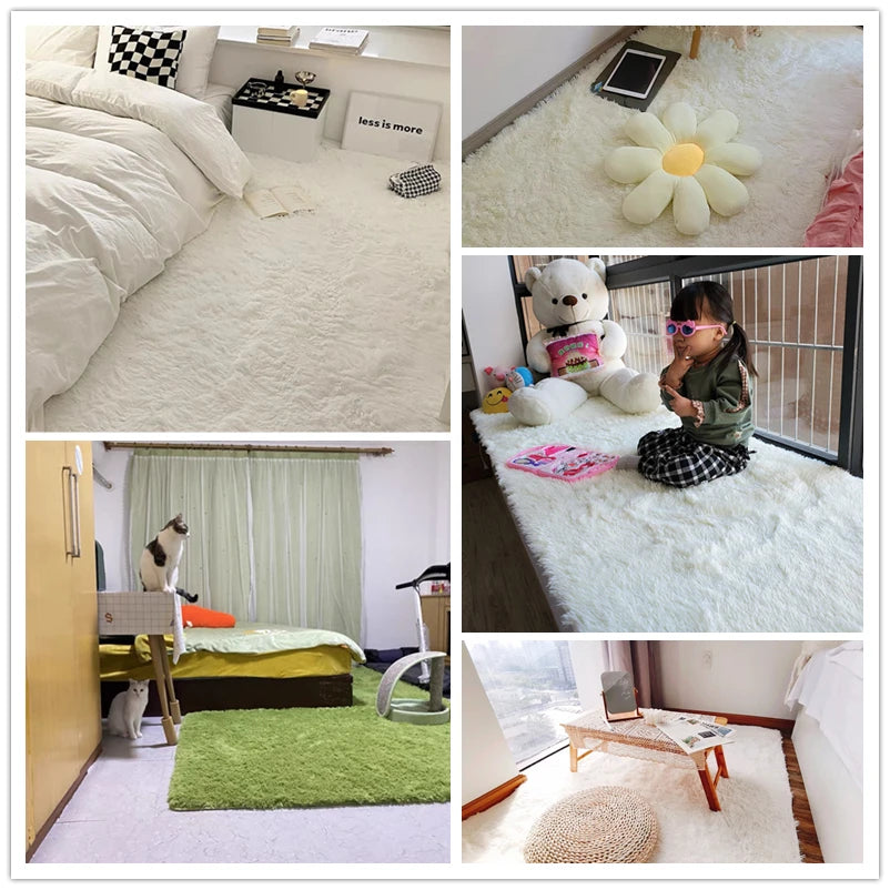 Weißer Flauschiger Teppich - Moderner Hochflor Teppich für Wohnzimmer, Schlafzimmer und Kinderzimmer