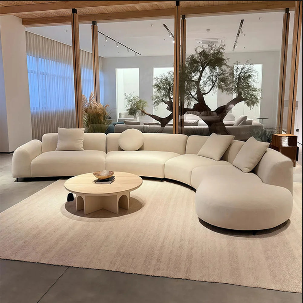 Beiges Minimalistisches Samt Geschwungenes Sofa-Set