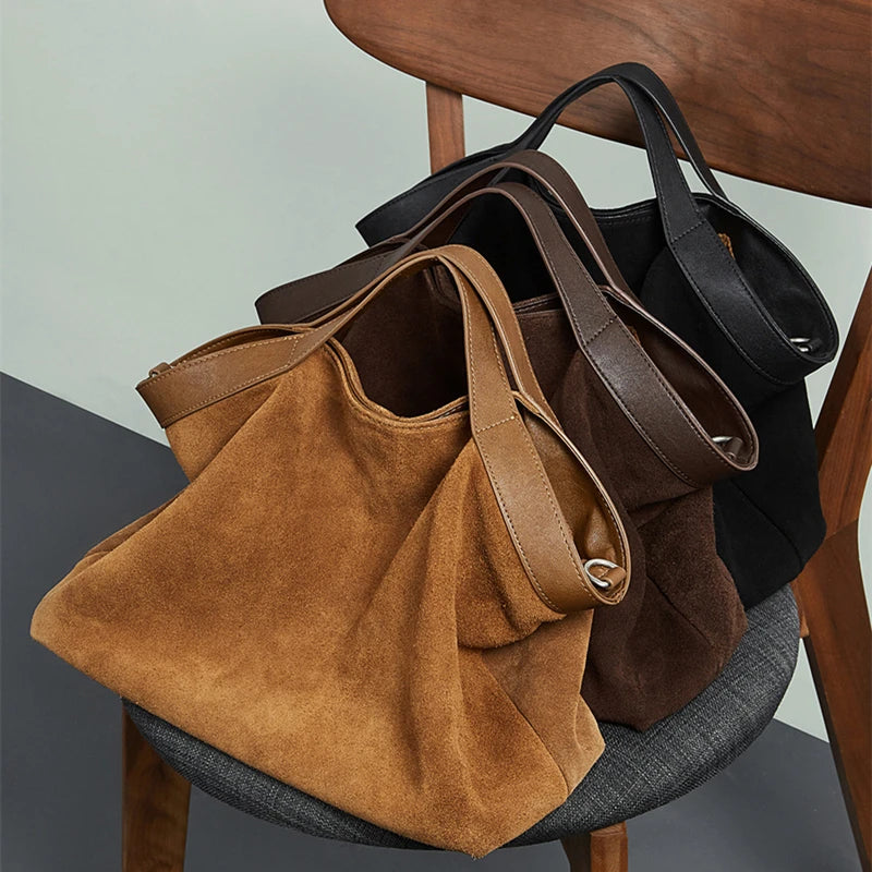 Burminsa Rindsleder Wildleder Hobo Tasche - Echtes Leder Tote Handtasche