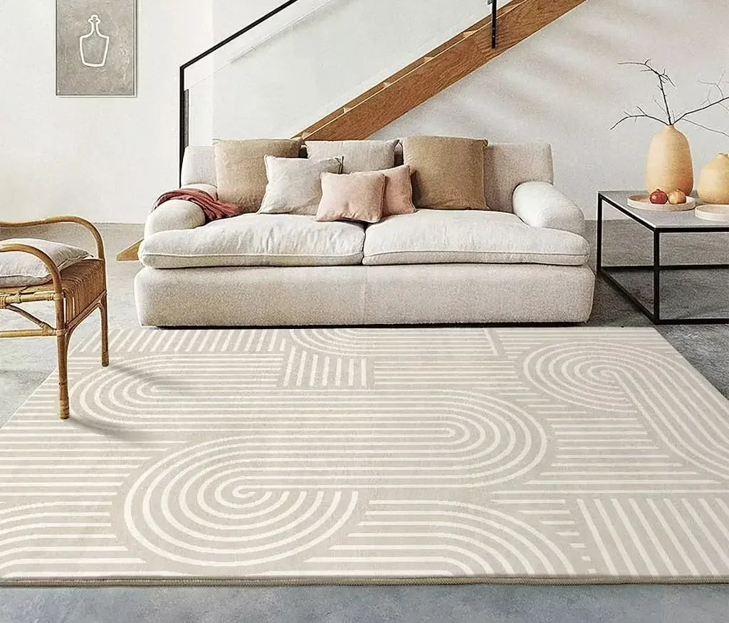 Beige Wohnzimmer Teppich - Moderner Sofa-Teppich rutschfest für Schlafzimmer