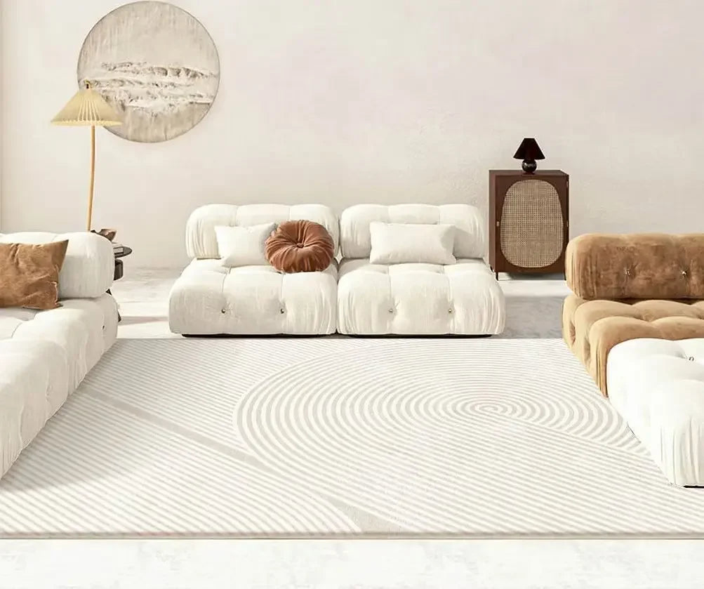Beige Wohnzimmer Teppich - Moderner Sofa-Teppich rutschfest für Schlafzimmer