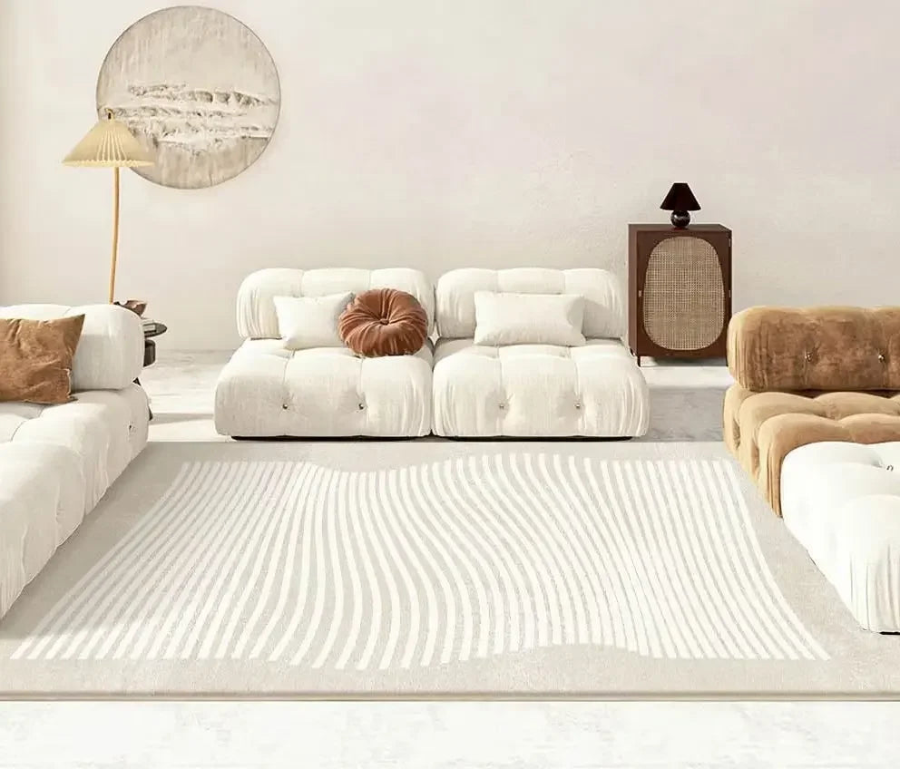 Beige Wohnzimmer Teppich - Moderner Sofa-Teppich rutschfest für Schlafzimmer