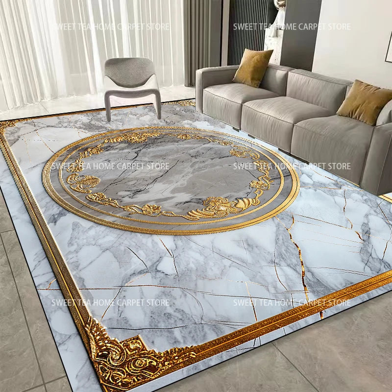 Luxus Teppich mit modernem Goldrahmen - Waschbar für Wohnzimmer und Schlafzimmer