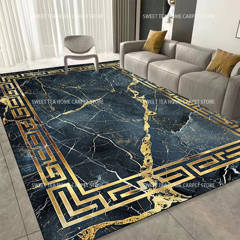 Luxus Teppich mit modernem Goldrahmen - Waschbar für Wohnzimmer und Schlafzimmer