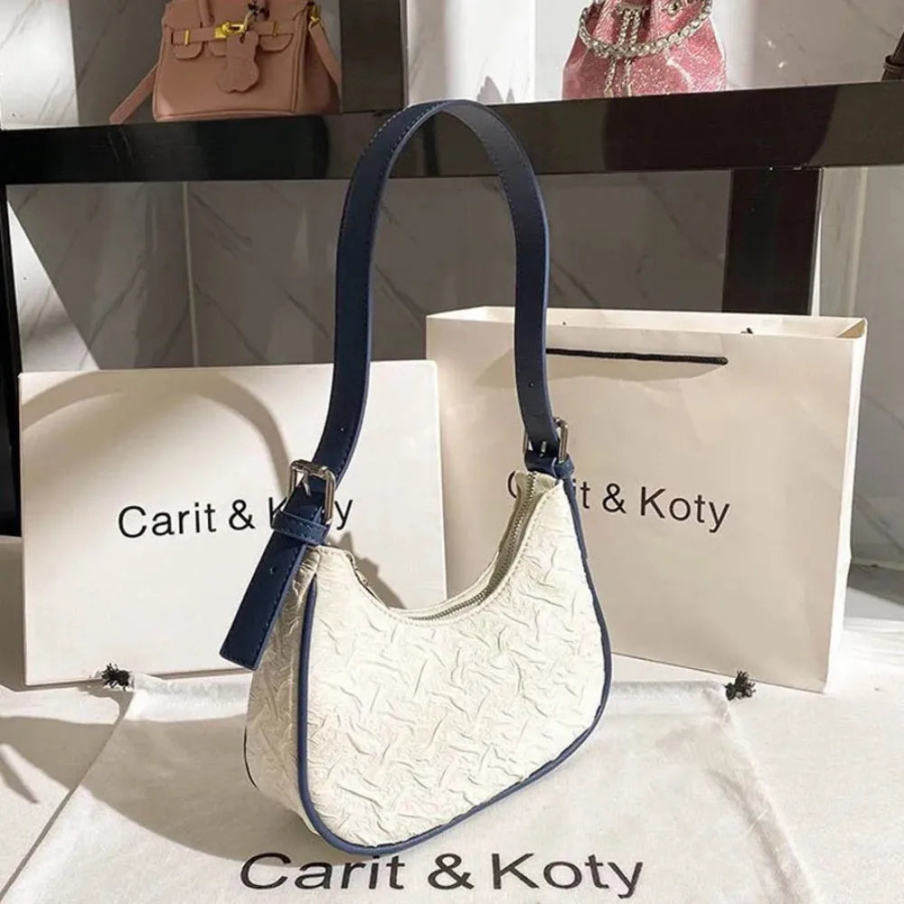 Designer Plissee Tasche - Trendige Halbmond Schultertasche für Damen