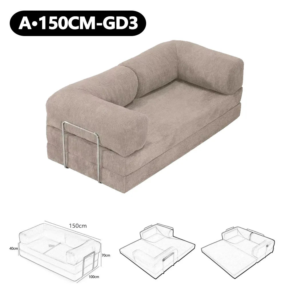 150cm Modern Style Air Compression Fabric Flannel Deformable Modular Couch for Living Room Sectional Composable Teddy Sofa Bed
