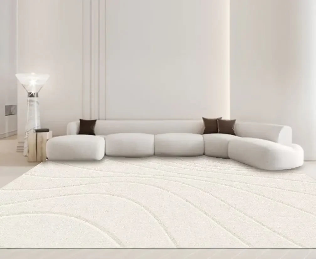 Beige Wohnzimmer Teppich - Moderner Sofa-Teppich rutschfest für Schlafzimmer