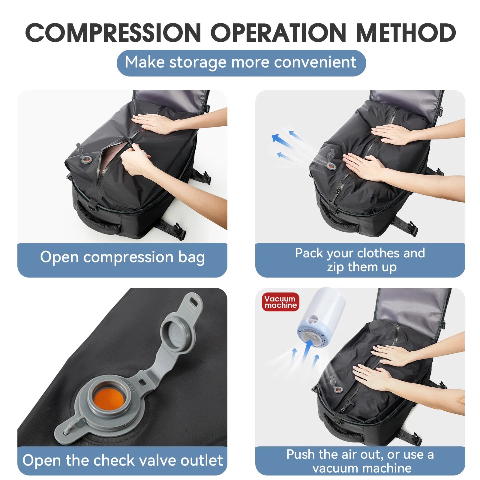 Vakuum Rucksack Reisetasche für Herren Große Kapazität Business Laptop Rucksack Damen Herren Erweiterbarer Rucksack Schultasche