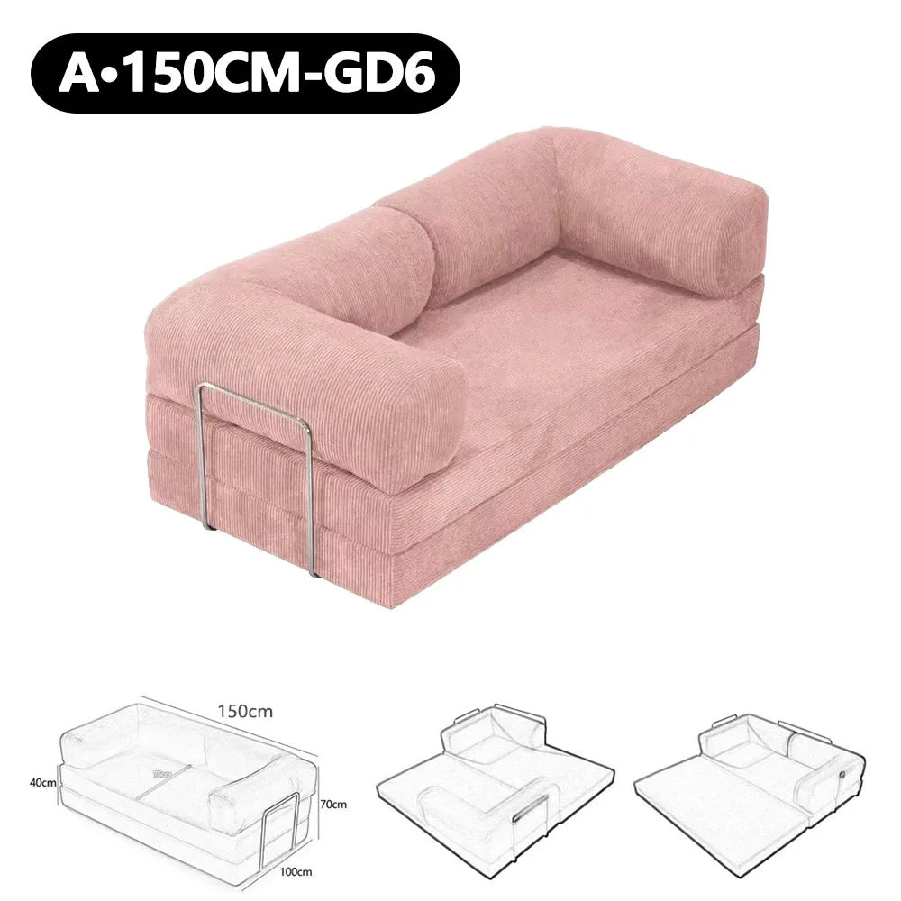 150cm Modern Style Air Compression Fabric Flannel Deformable Modular Couch for Living Room Sectional Composable Teddy Sofa Bed