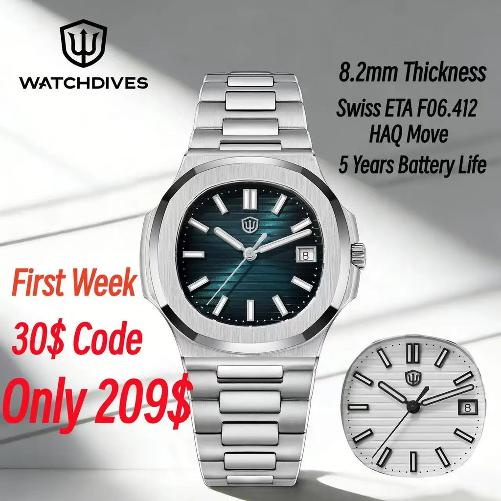 Watchdives WD0013B Schweizer ETA F06.412 Uhr