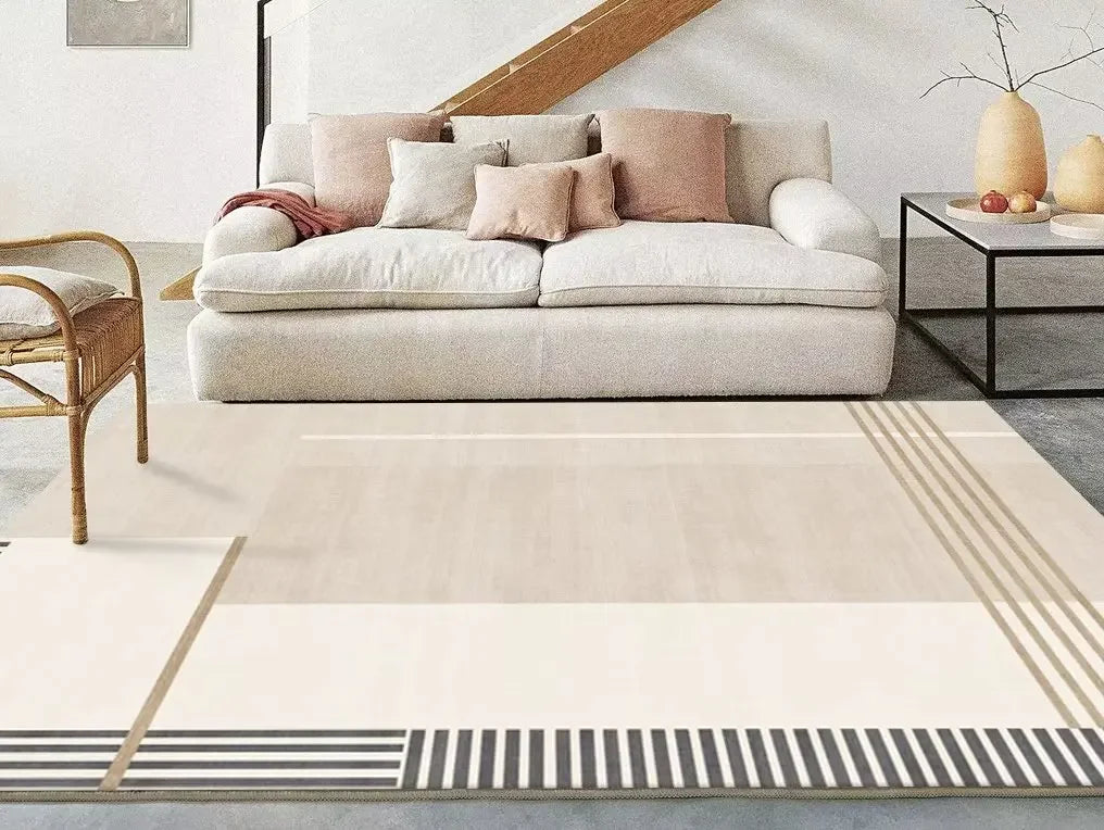 Beige Wohnzimmer Teppich - Moderner Sofa-Teppich rutschfest für Schlafzimmer
