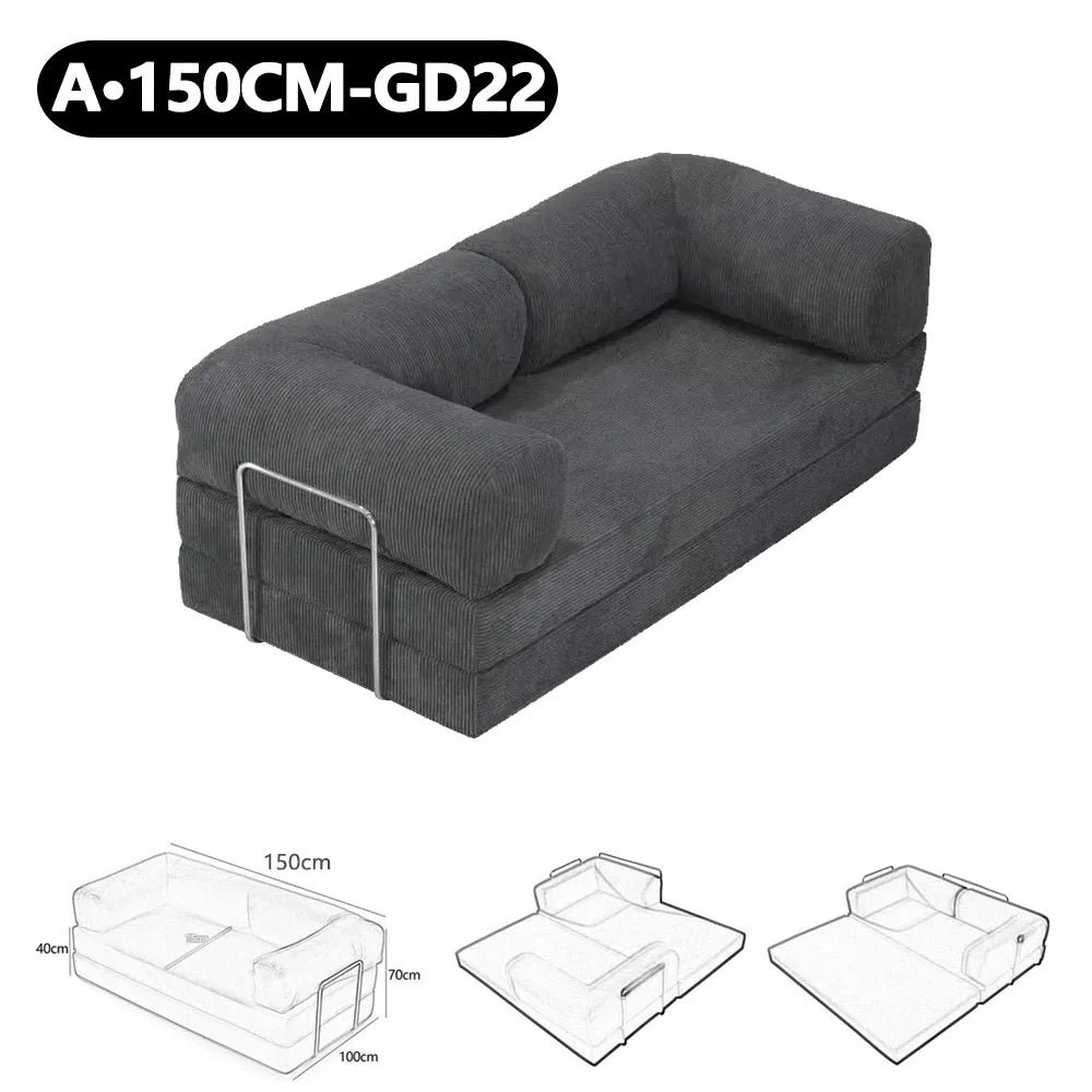 150cm Modern Style Air Compression Fabric Flannel Deformable Modular Couch for Living Room Sectional Composable Teddy Sofa Bed