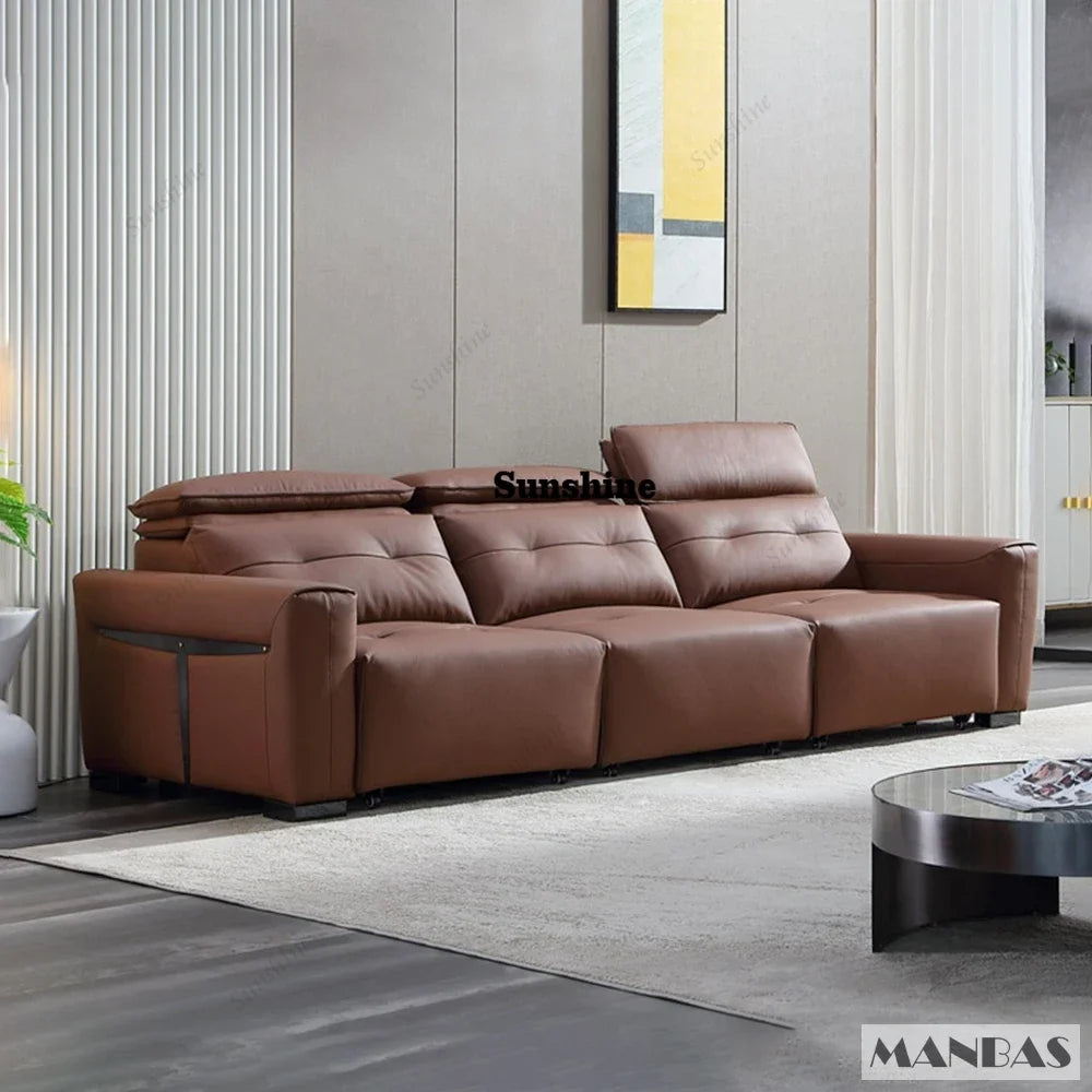 Genuine Leather Electric Convertible Sofa Bed with Adjustable Headrest, Multifunctional Folding Sofa Beds for Cinema Living Room