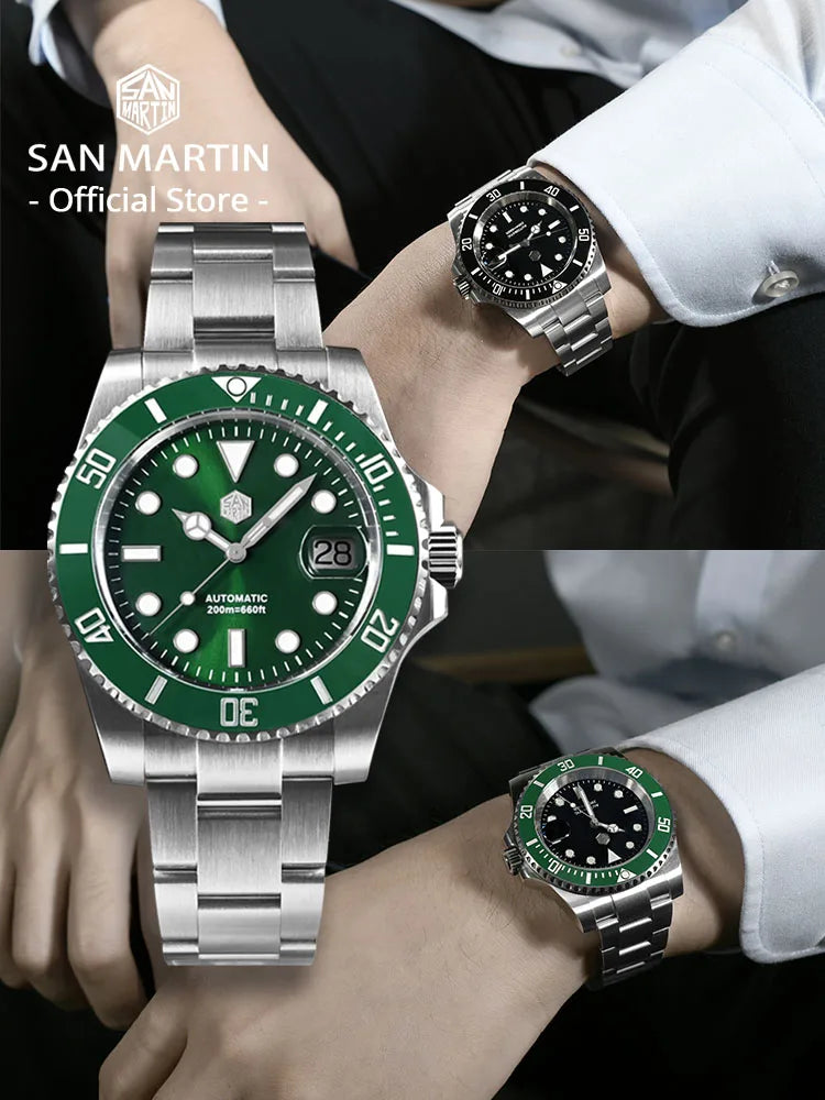 San Martin Taucheruhr 40mm - Automatik Mechanische Herrenuhr, Saphirglas, 200m Wasserdicht