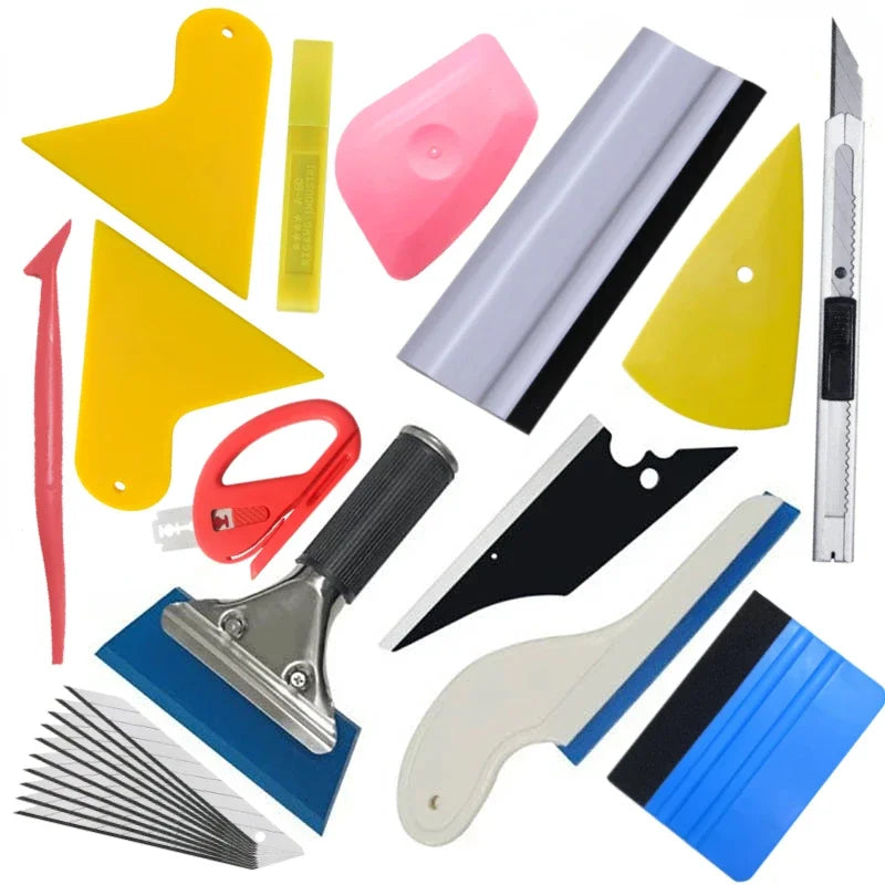 Profi Car-Wrap Werkzeug-Kit - Vinyl-Folierungs-Set mit Rakel, Spachtel & Cutter