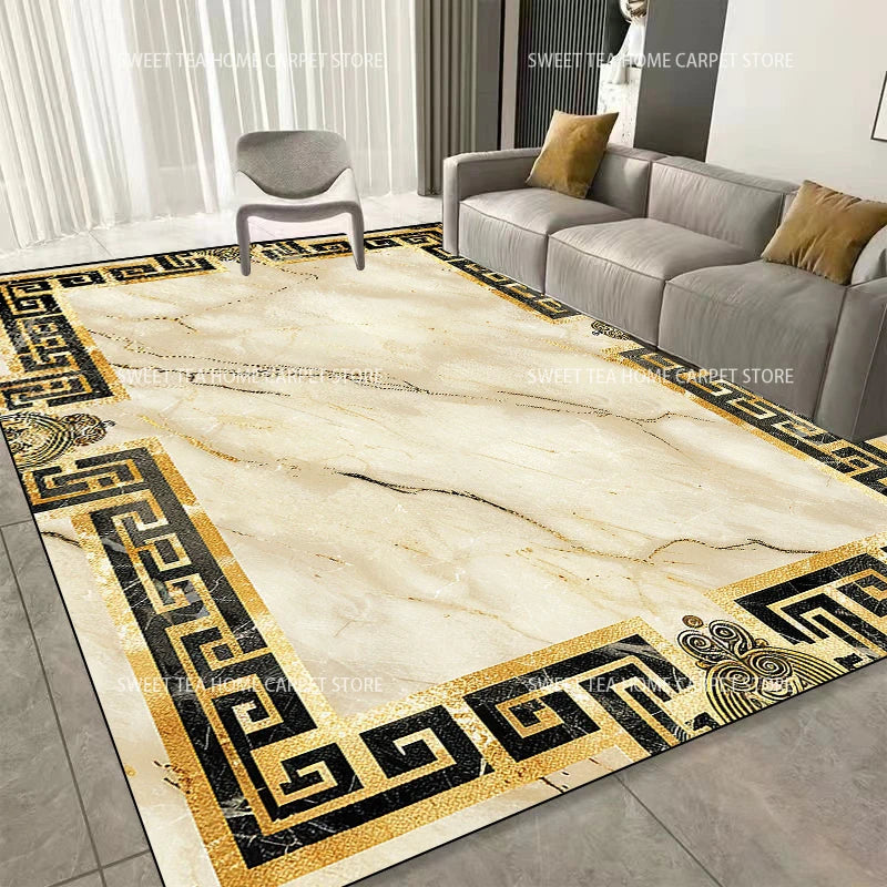Luxus Teppich mit modernem Goldrahmen - Waschbar für Wohnzimmer und Schlafzimmer