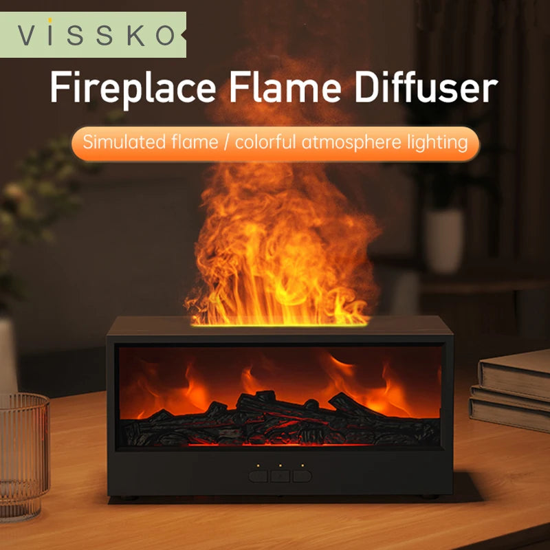 VISSKO Kamin-Luftbefeuchter mit LED-Flamme – 4-in-1 Aromatherapie