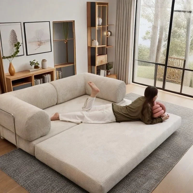 Elegant Italian Compressed Sofa Minimalist Retro Corduroy Sofa Bed Foldable Washable Customizable For Living Room
