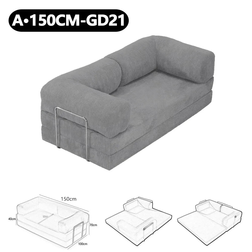 150cm Modern Style Air Compression Fabric Flannel Deformable Modular Couch for Living Room Sectional Composable Teddy Sofa Bed