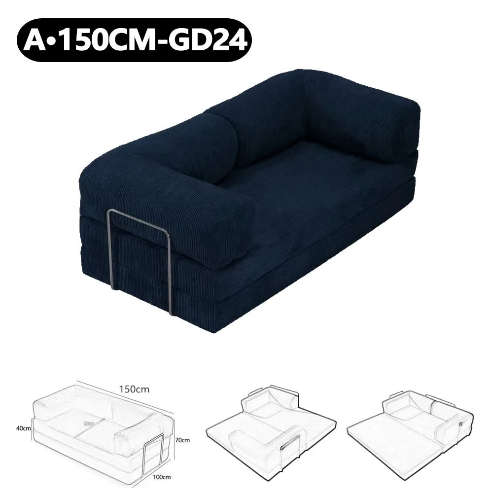 150cm Modern Style Air Compression Fabric Flannel Deformable Modular Couch for Living Room Sectional Composable Teddy Sofa Bed