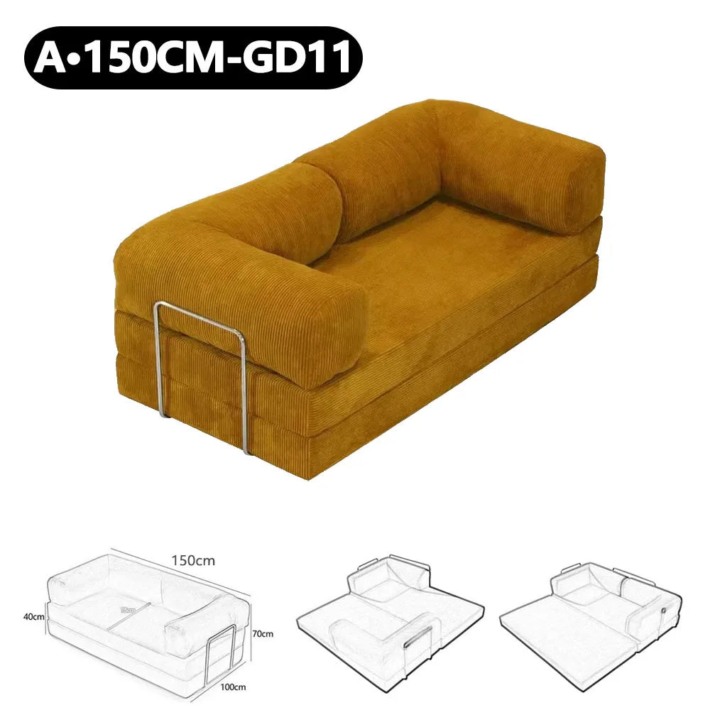 150cm Modern Style Air Compression Fabric Flannel Deformable Modular Couch for Living Room Sectional Composable Teddy Sofa Bed