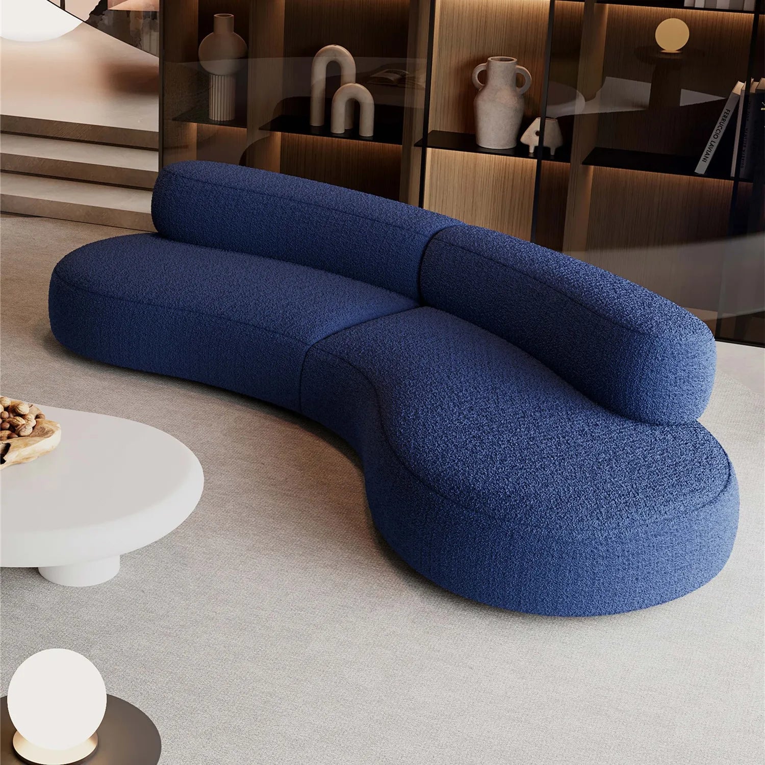 Beiges Minimalistisches Samt Geschwungenes Sofa-Set