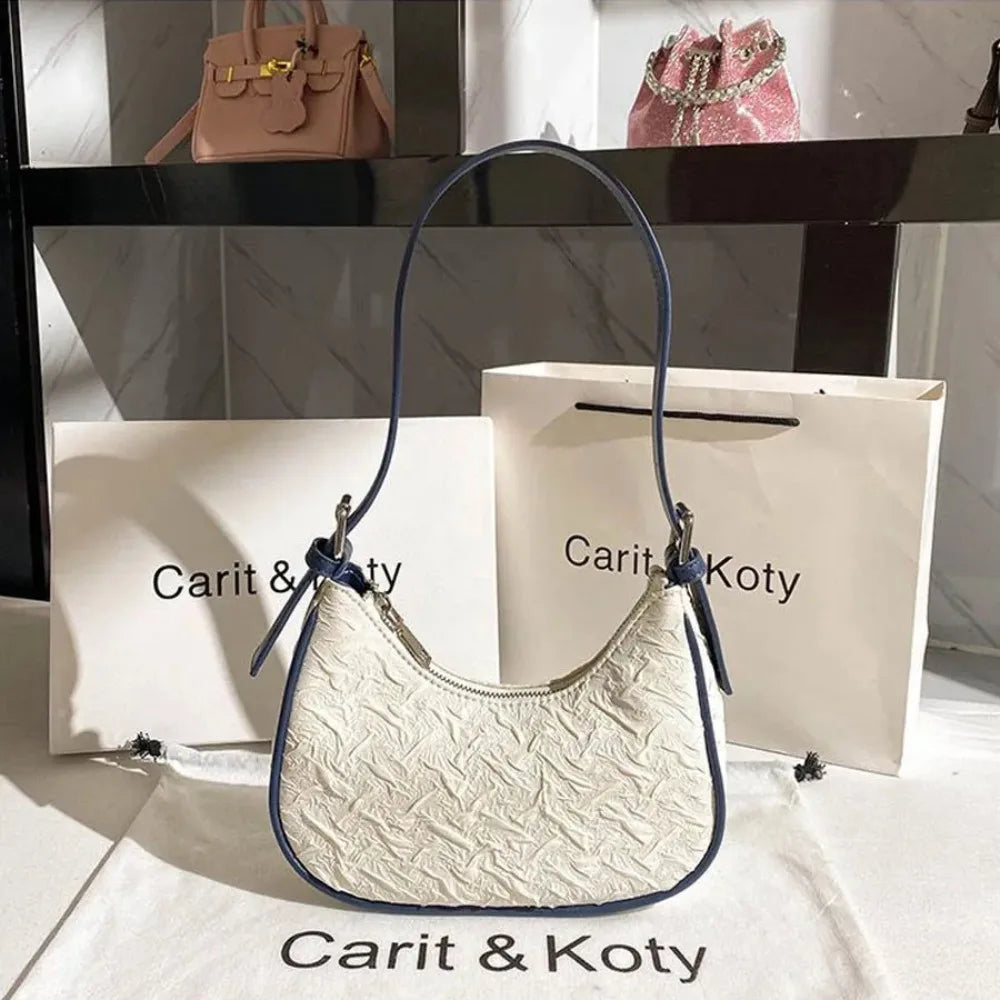 Designer Plissee Tasche - Trendige Halbmond Schultertasche für Damen