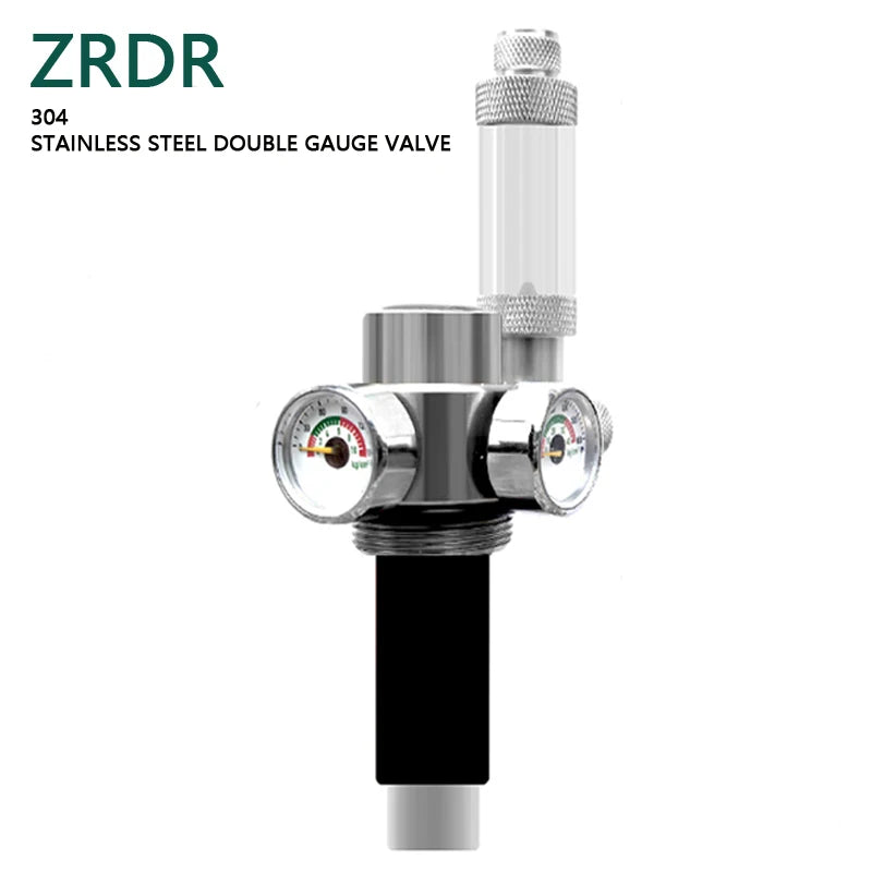 ZRDR Aquarium CO2 Generator Stainless Steel Double Gauge Valve Internal Thread Steel Cylinder Valve Fish Tank CO2 Accessories