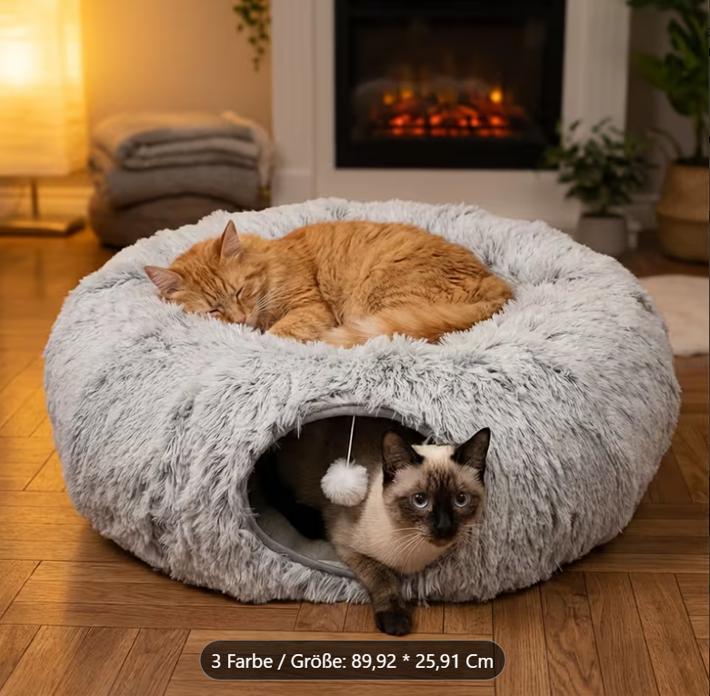 Plüsch 2-in-1 Katzen Tunnelbett