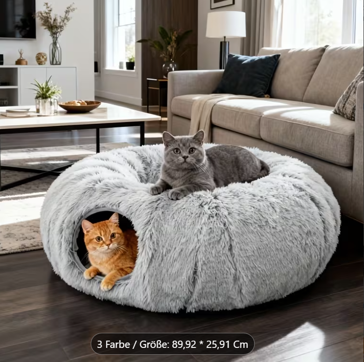 Plüsch 2-in-1 Katzen Tunnelbett