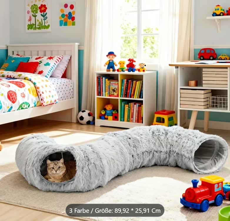 Plüsch 2-in-1 Katzen Tunnelbett